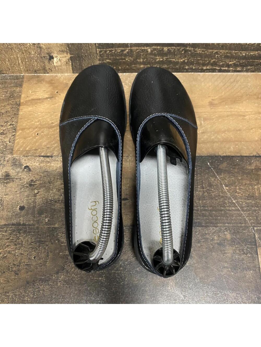 Socofy Women's Size 42 US 12 Black Leather Slip On Flats Loafers - Picture 5 of 9